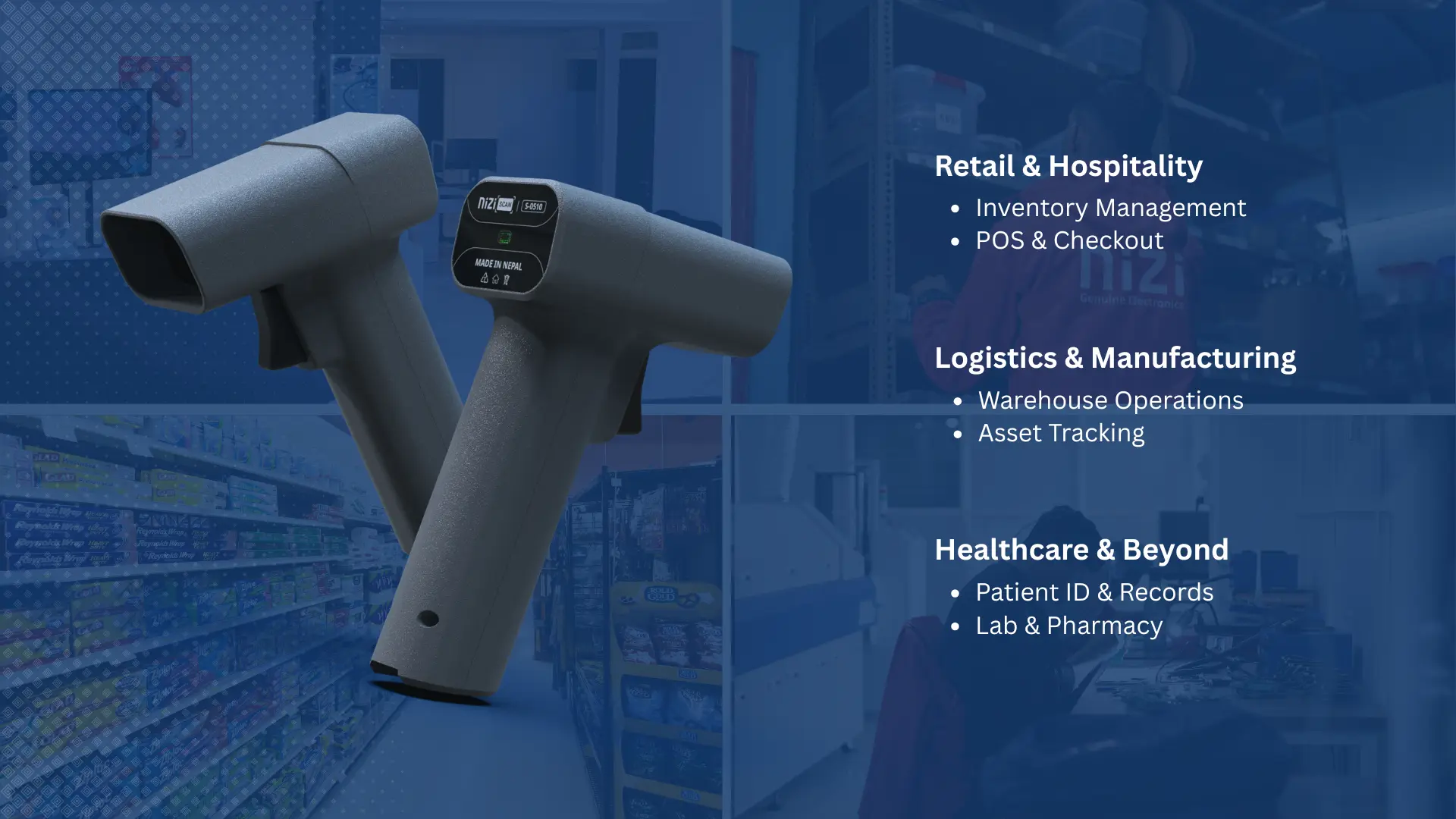 Built for retail, healthcare, manufacturing and more, NiziScan scanners are designed to meet real-world demands with unmatched versatility.